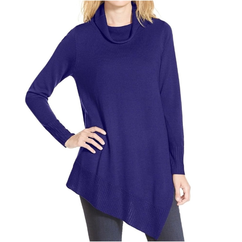 EILEEN FISHER Cowl Neck Merino Wool Asymmetric Tunic Sweater Lagenlook Size PM